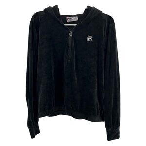 Fila velour 1/4 zip black pullover hoodie XL casual active cropped sporty Y2K